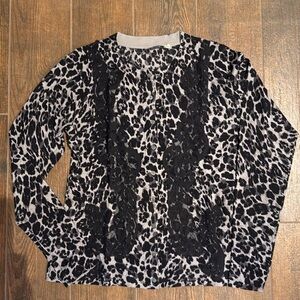 Elie Tahari Wool and Lace Leopard Cardigan